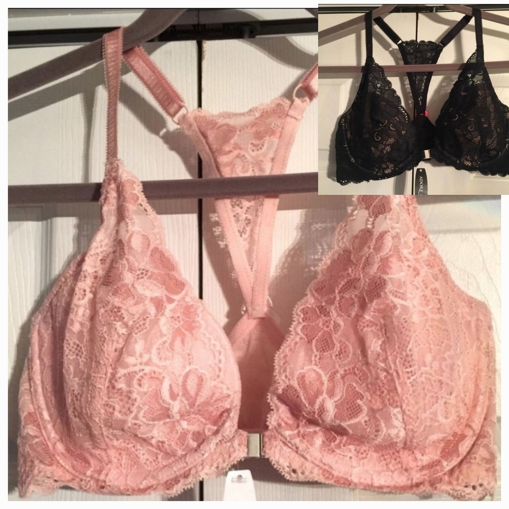 NWT x 2 Adore Me Black and Pink Bras size 38C
